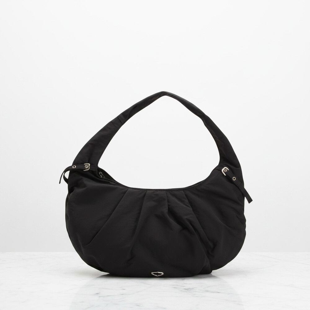 NWT orYANY Croissant Shoulder Bag Black Nylon Pleated Slouchy Purse New